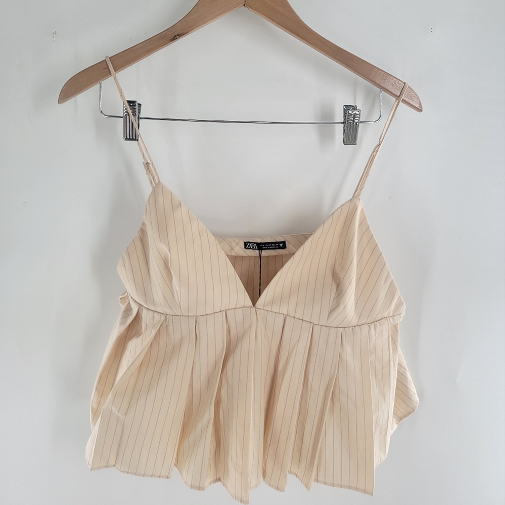 Zara Beige Pinstripe Camisole Top | Size M